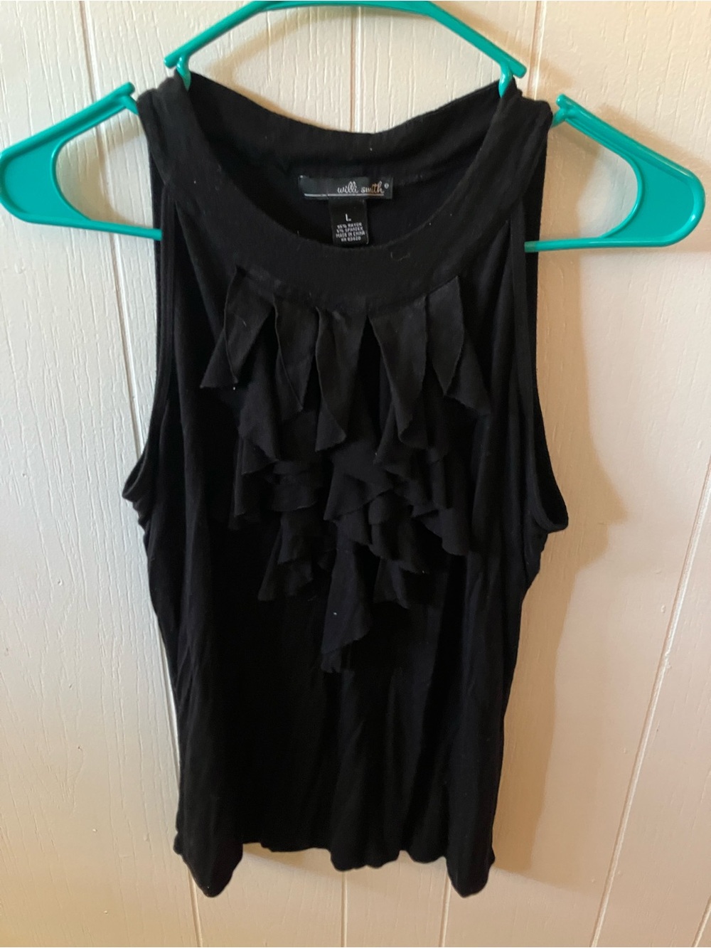 Willi Smith Black Ruffle Front Tank Top